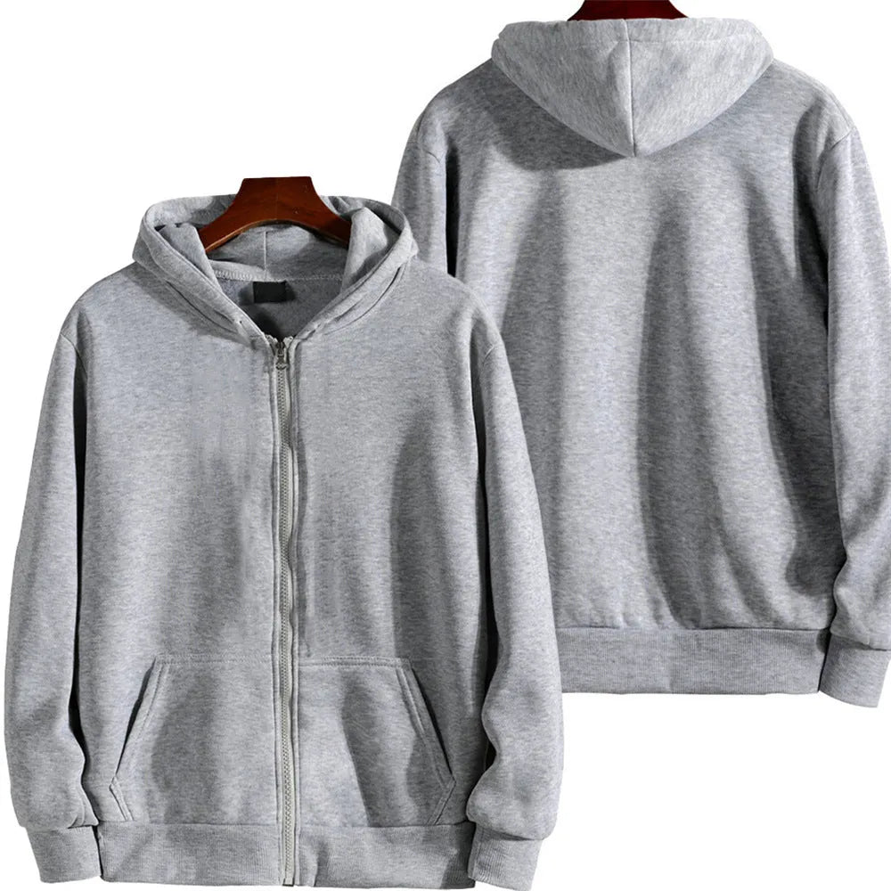 Men's solid colour loose sports zipper jacket in polyester fibre with spandex blend