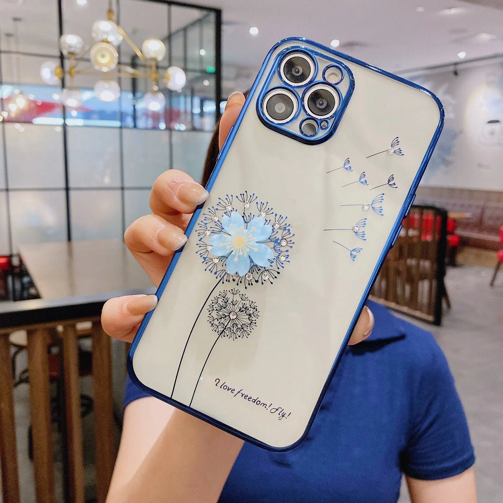Green TPU phone case with spinning 3D floral design for iPhone with integrated screen protector
