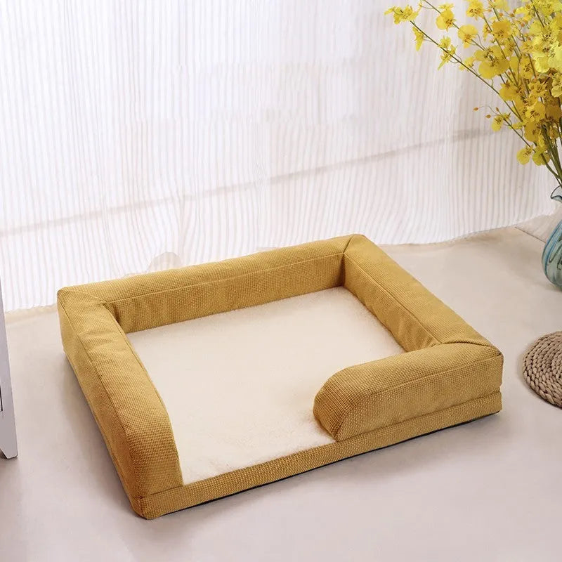 Washable pet sofa bed with lamb wool cover, high rebound PP cotton filler, available in 3 sizes and colours