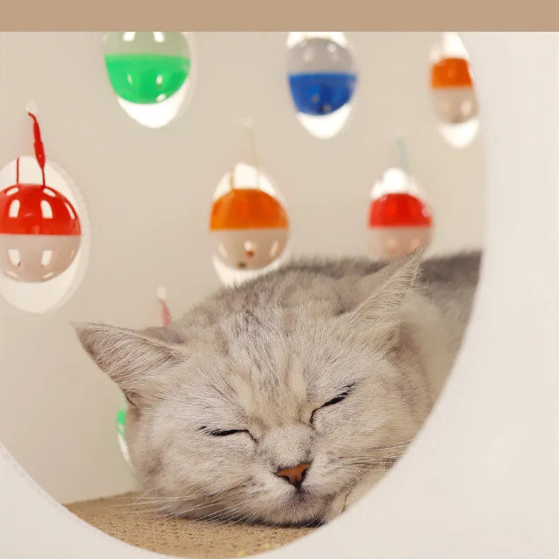 Integrated plastic cat scratch board toy with bell ball, tunnel, and sleeping nest for indoor cats