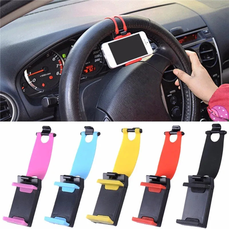 Black steering wheel phone holder clip mount for car navigation
