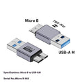 USB AM to Micro-B adapter showing USB-A Male connector and Micro-B female port
