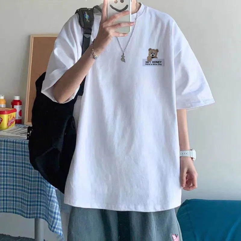 Cotton short sleeve plus size loose round neck t-shirt with letter print
