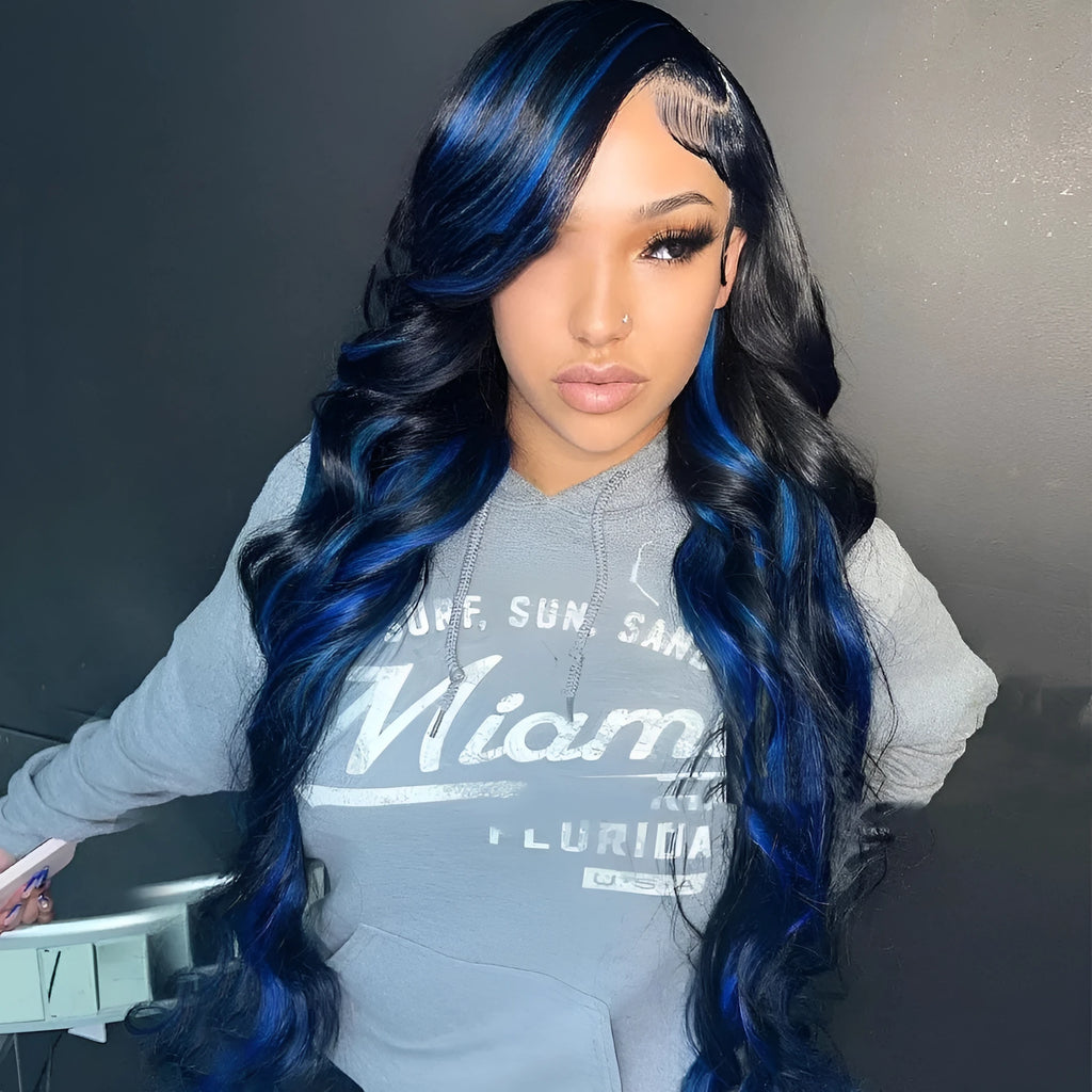 A woman wearing a Real Human Hair Lace Headgear with a 4x4 lace front in a long, straight style.