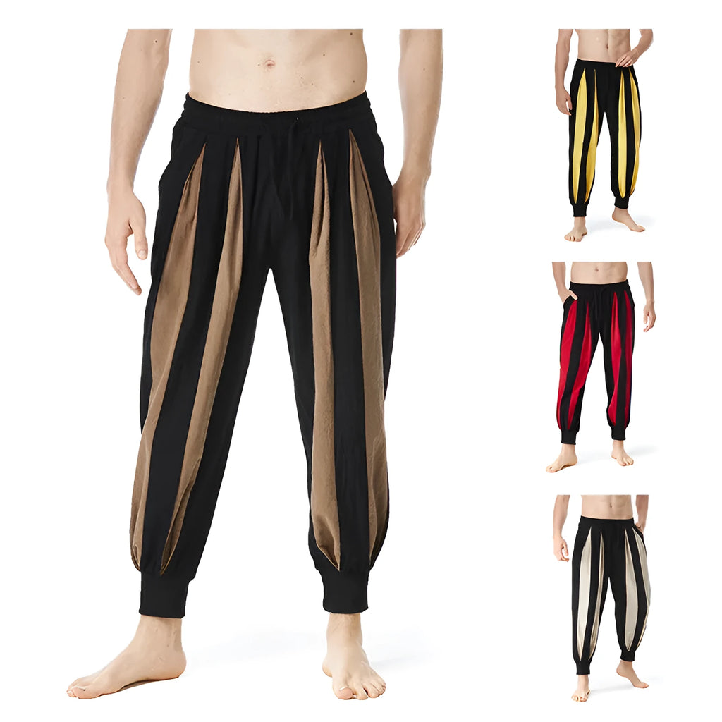 Men's straight-fit casual trousers in polyester available in four colours: red, khaki, yellow, brown