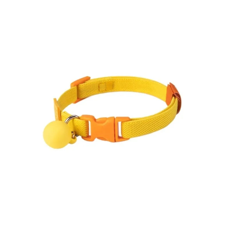 Solid colour elastic polyester dog collar for small dogs, shown in seven colour options.