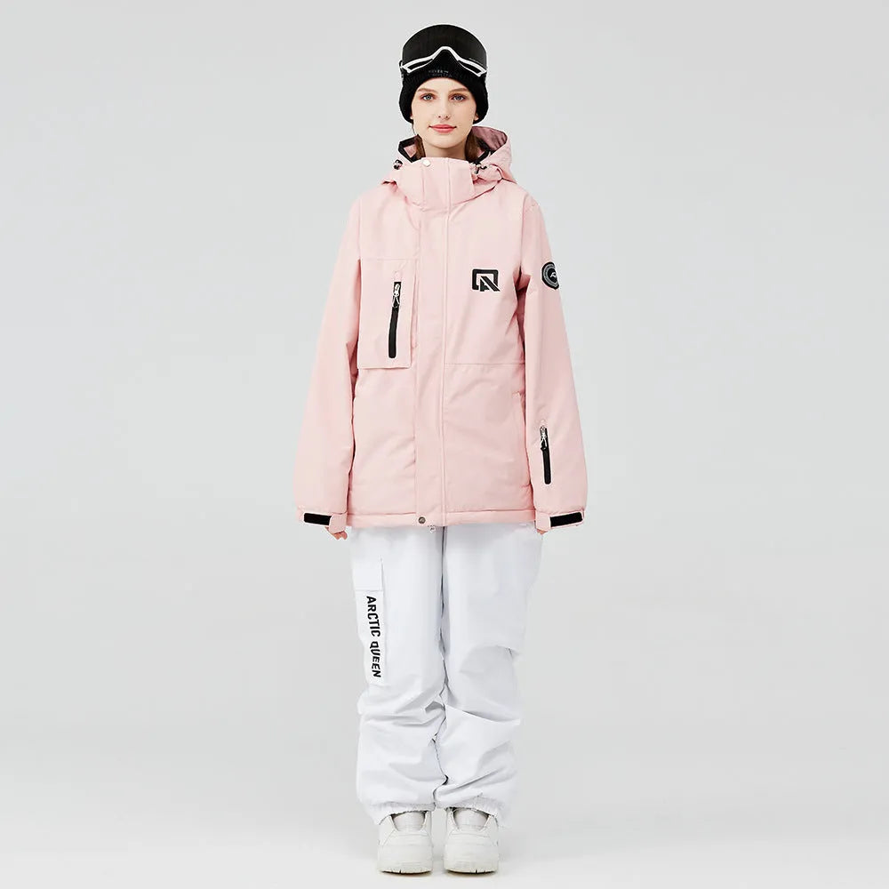 Blue and black unisex waterproof ski suit jacket and trousers for winter sports