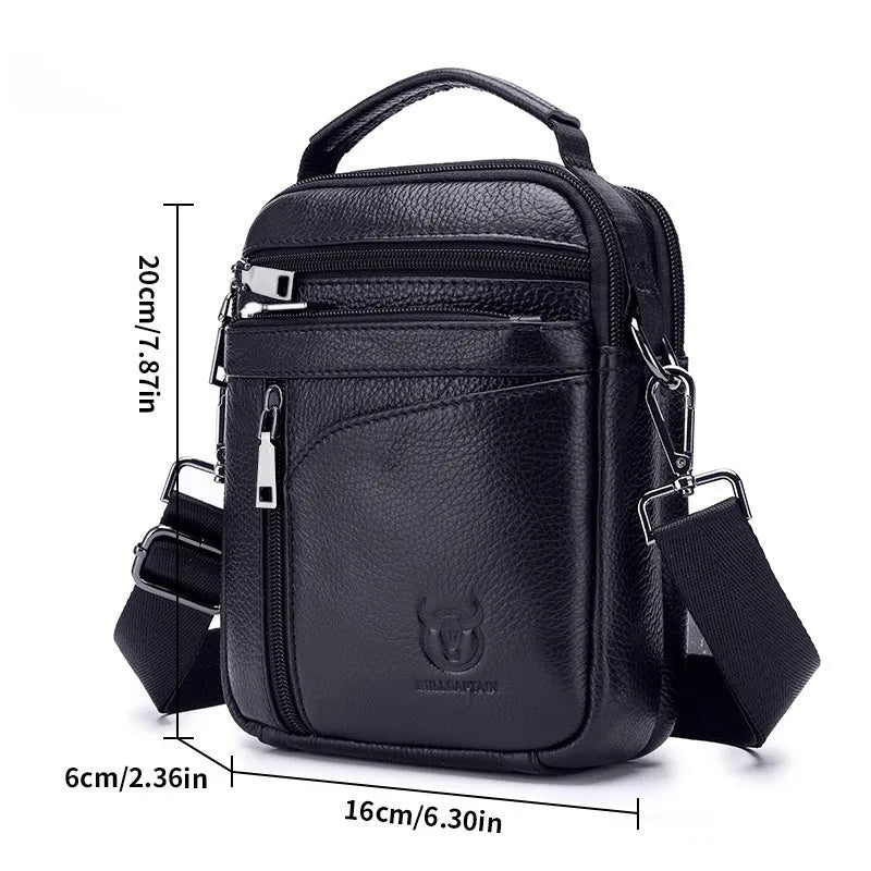 Men's genuine leather shoulder messenger bag solid black colour retro style