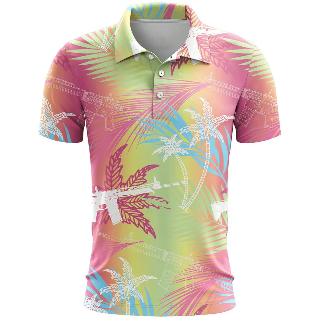Loose fit short sleeve sports top with a printed design on bird eye cloth fabric, shown in one of multiple available colours.