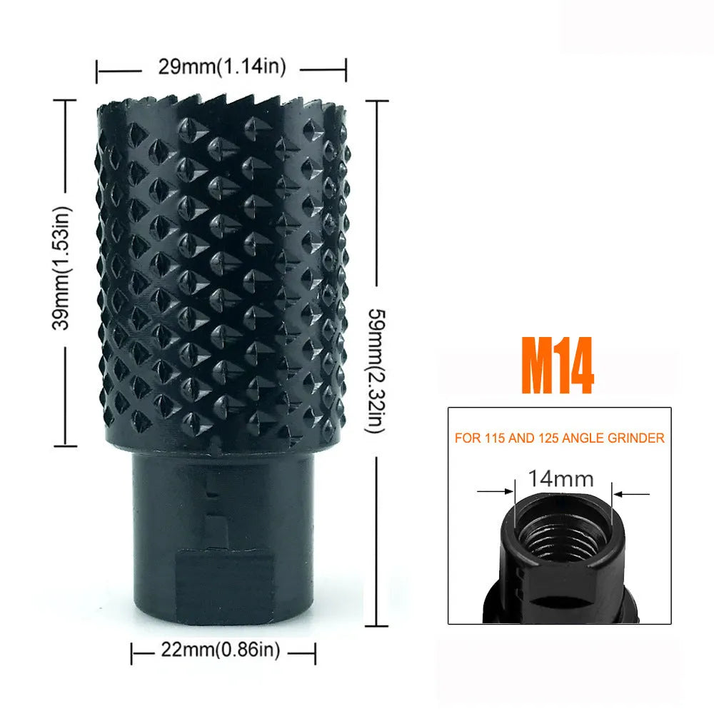 Spherical grinding head for angle grinder with M10 and M14 thread, woodworking tapper accessory