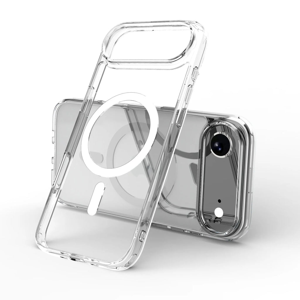 Transparent magnetic phone case for iPhone 17 series showing clear design with integrated magnetic elements