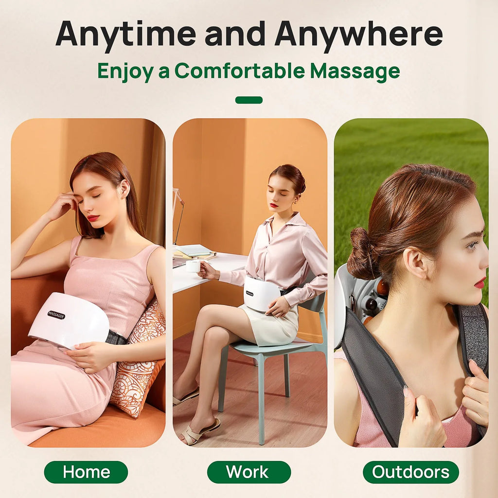 2025 smart bian stone abdominal massager with heat light wave therapy auto kneading dual turntable Type-C charging white
