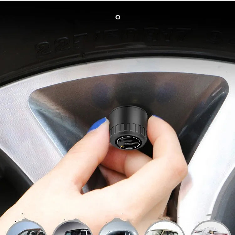 Black Bluetooth tyre pressure monitoring system with four external sensors and installation tools