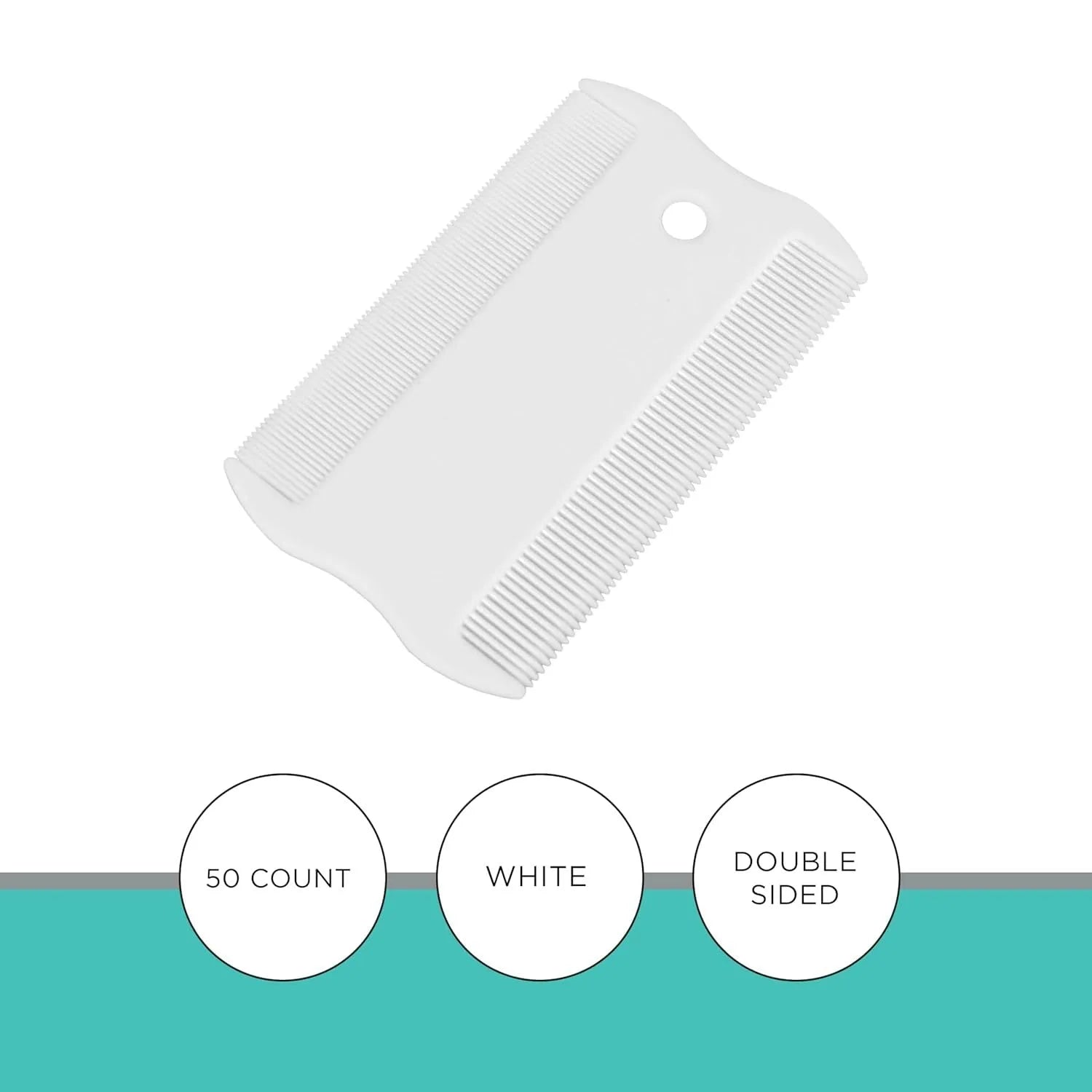 A small white plastic double-sided flea comb for pets, shown next to a ruler for scale.