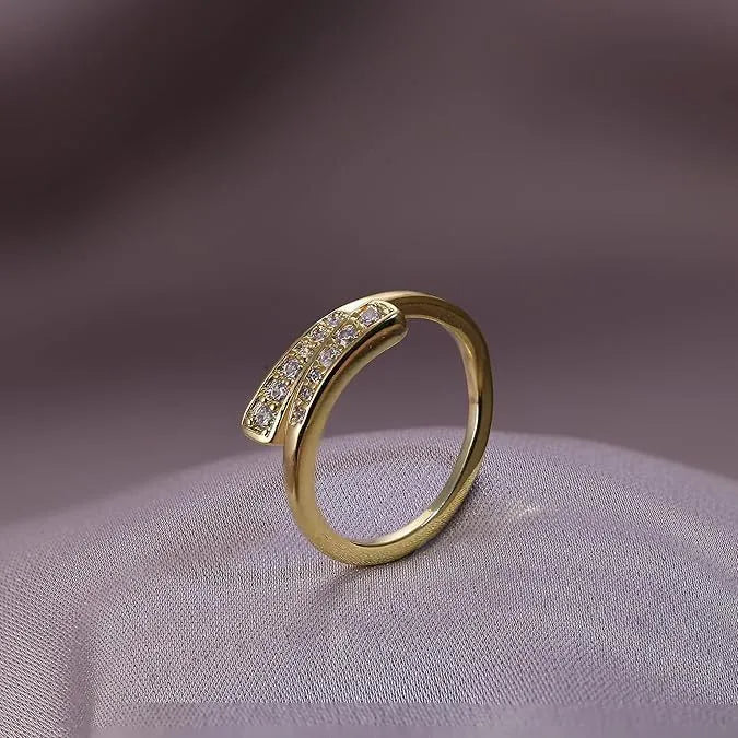 Alloy geometric toe ring with 0.5mm thick 14K gold plating in rhinestone design