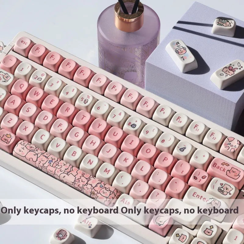 Pink PBT key cap with fragrant pig character design for mechanical keyboards