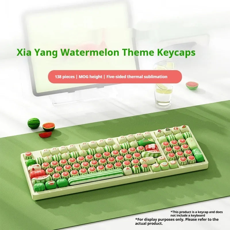 Watermelon themed blue PBT keycaps with MOG height profile for mechanical keyboards.