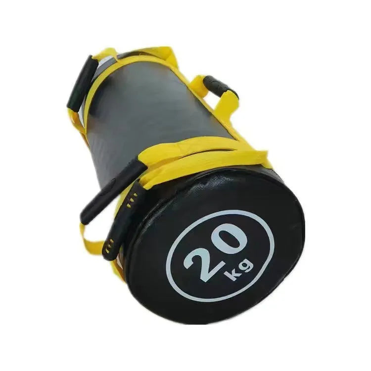 Flat white leather-coloured PVC power sandbag for weight training and fitness workouts.