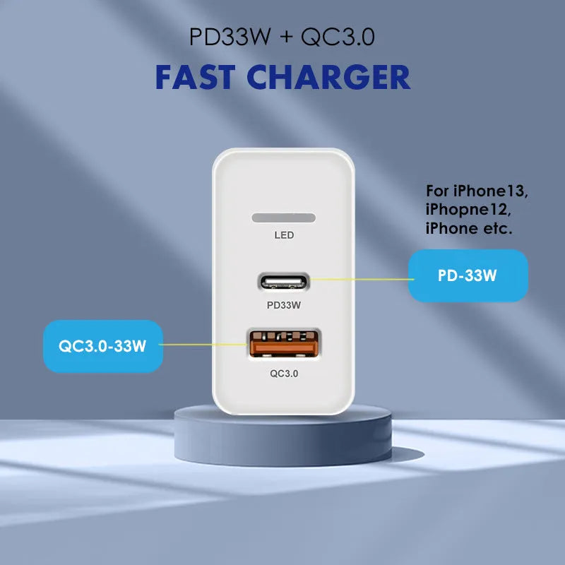 PD48W fast charging mobile phone charger with Type-C USB and LED indicator, UK black plug