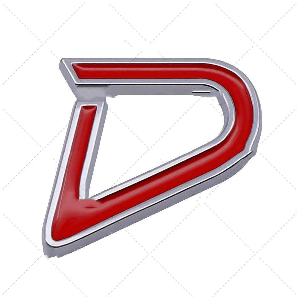 SD D metal car bumper sticker in red silver colour measuring 7.7x2.9cm SD size and 3.8x3.2cm D size options