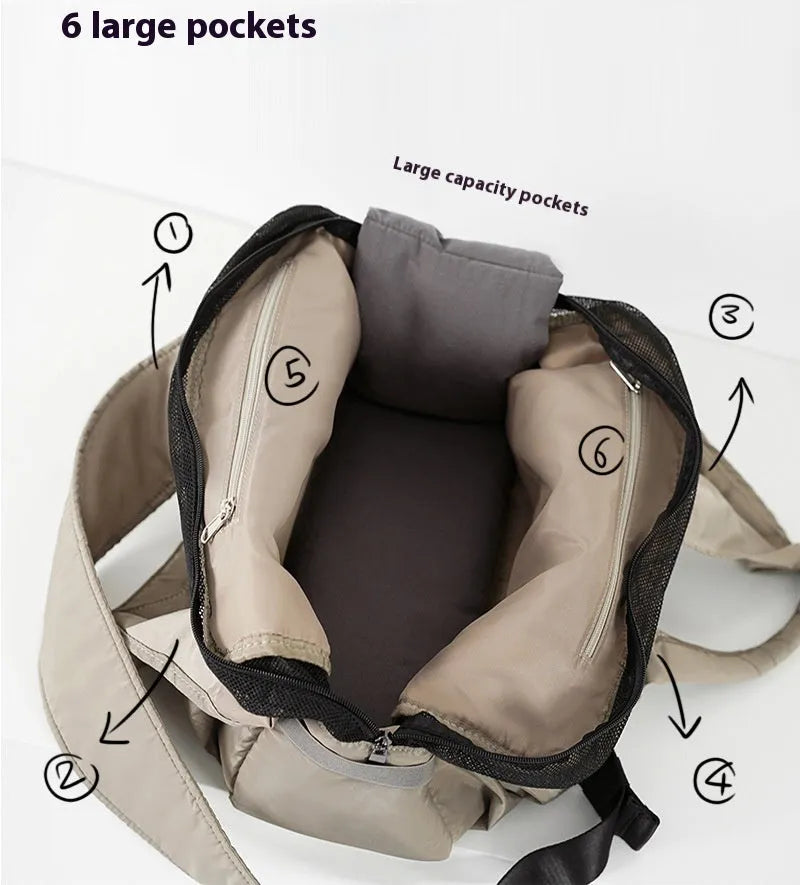Apricot cloth pet summer handbag showing dimensions of 41cm length by 16cm width by 28cm height