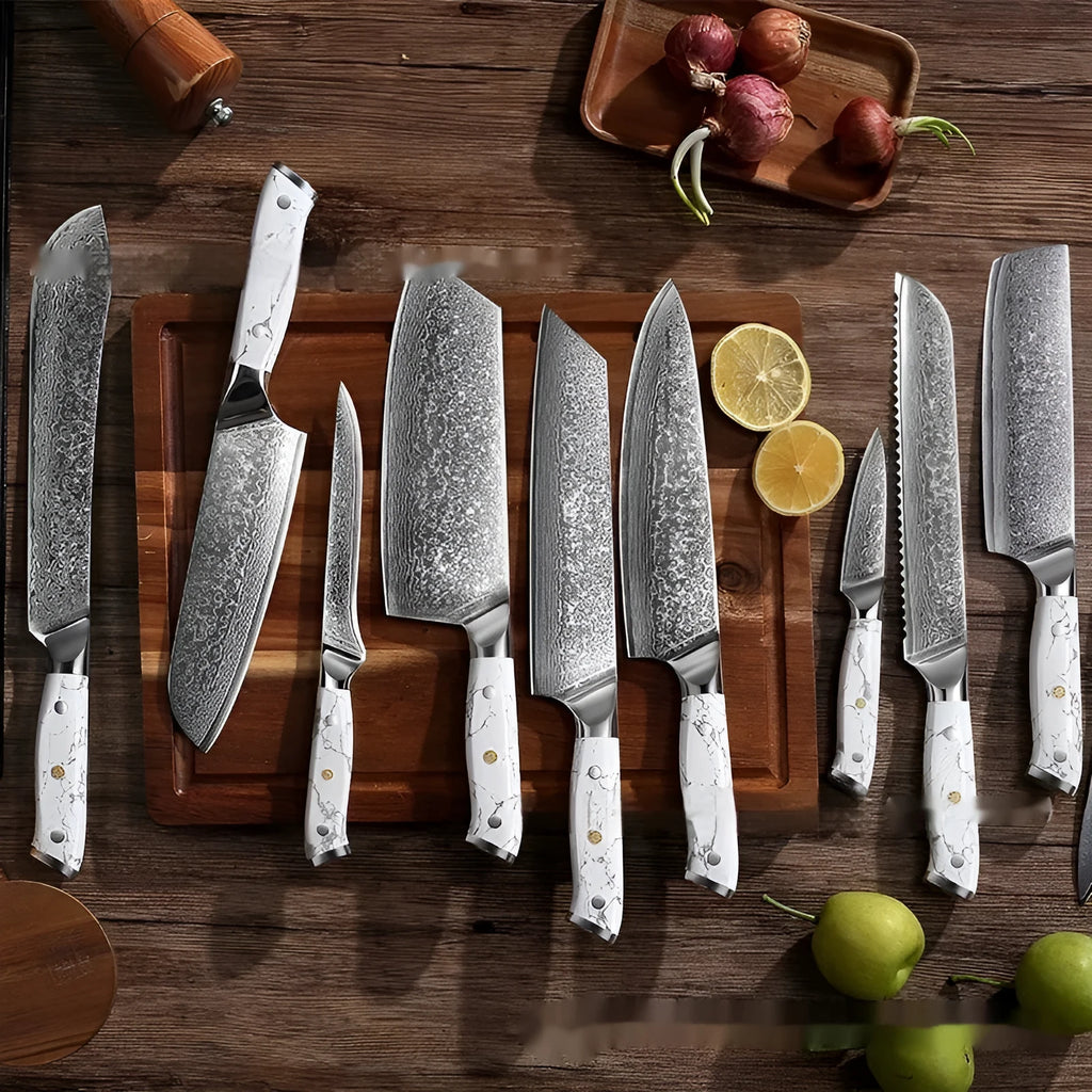 Damascus pattern VG10 steel combined chef's knife with 21cm blade for multiple kitchen cutting functions