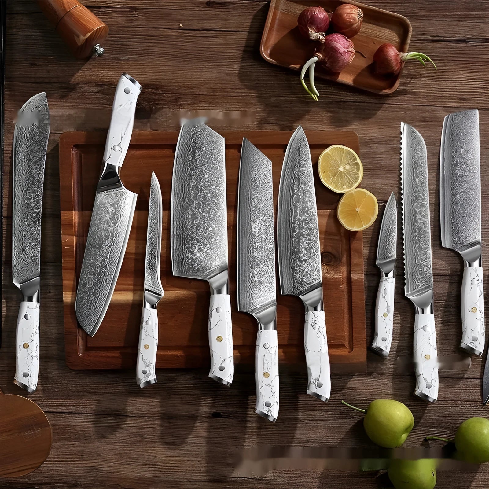 Damascus pattern VG10 steel combined chef's knife with 21cm blade for multiple kitchen cutting functions