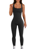 Women's long sleeve suspender tank top tights in spandex fabric on a hanger.