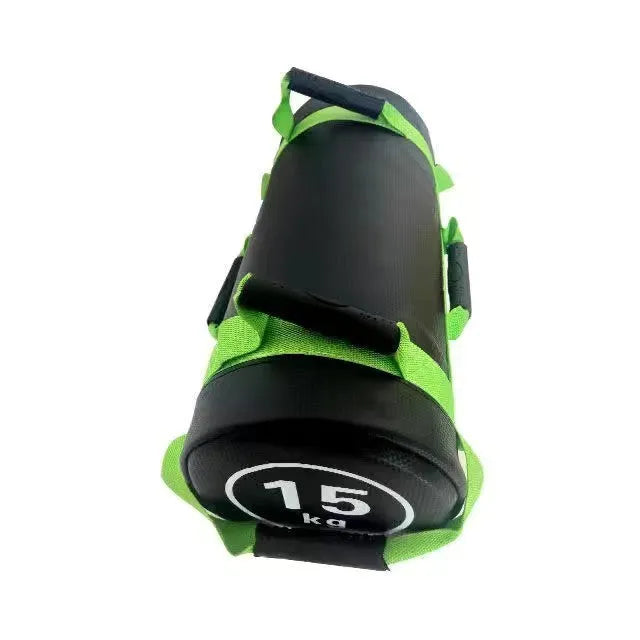 Flat white leather-coloured PVC power sandbag for weight training and fitness workouts.