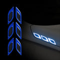 Blue and yellow reflective car bumper warning strips showing 17mm width and resin material construction