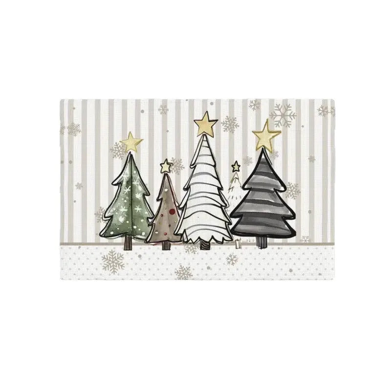 Square linen Christmas placemat with tree print, 30x45cm, in a holiday table setting