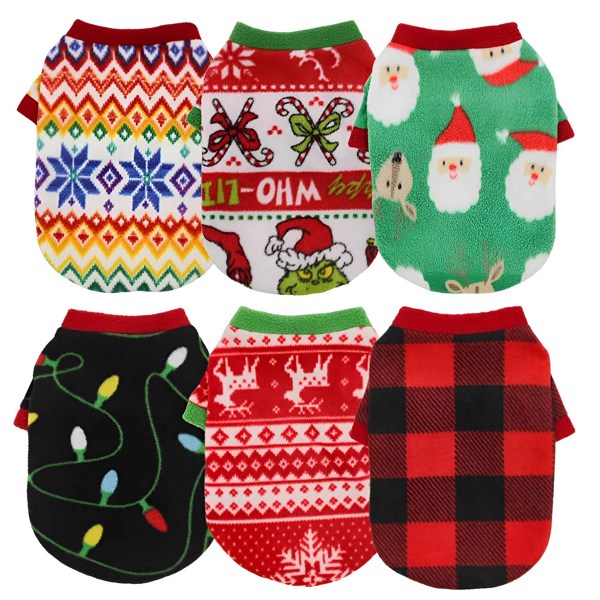Christmas dog fleece sweater in Christmas Elk colour with plain pattern on a small dog