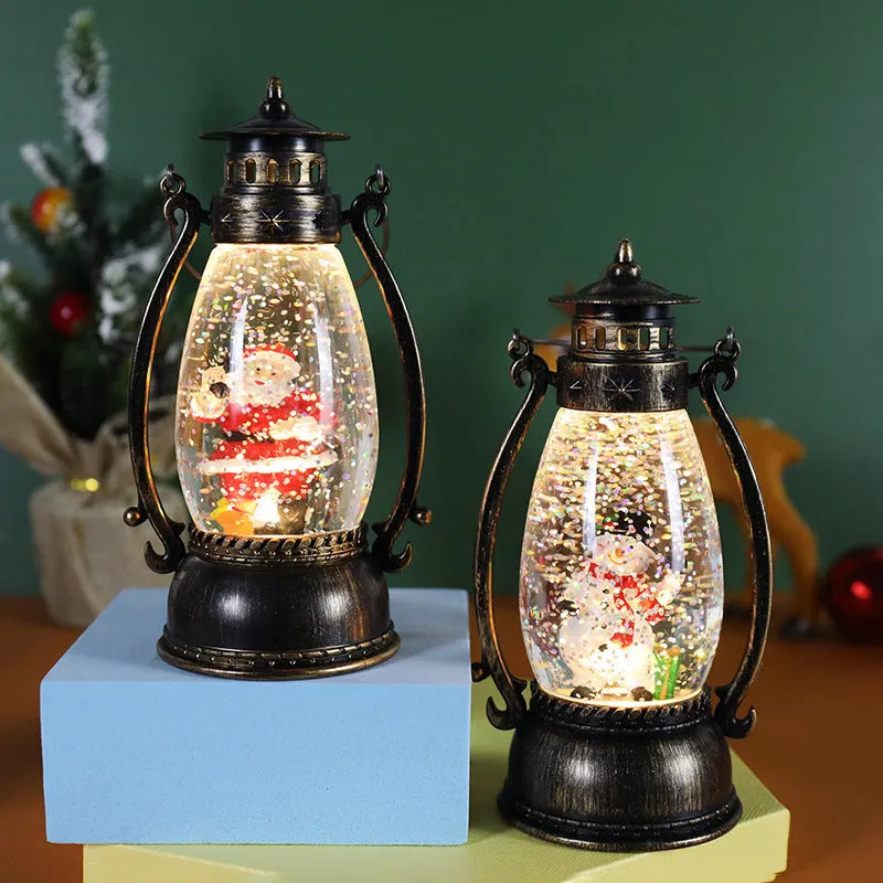 Crystal ball light-emitting portable oil lamp Christmas decoration with snowman or elderly ornament theme