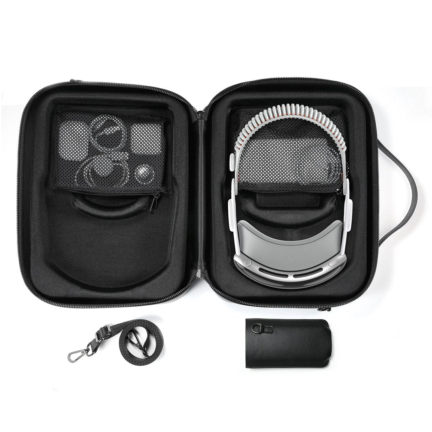 Black superfiber MR glasses storage box showing internal dimensions for head-mounted equipment.