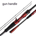 Carbon fishing rod showing straight handle and pikestaff style options, with length choices of 210cm and 240cm for lure fishing.