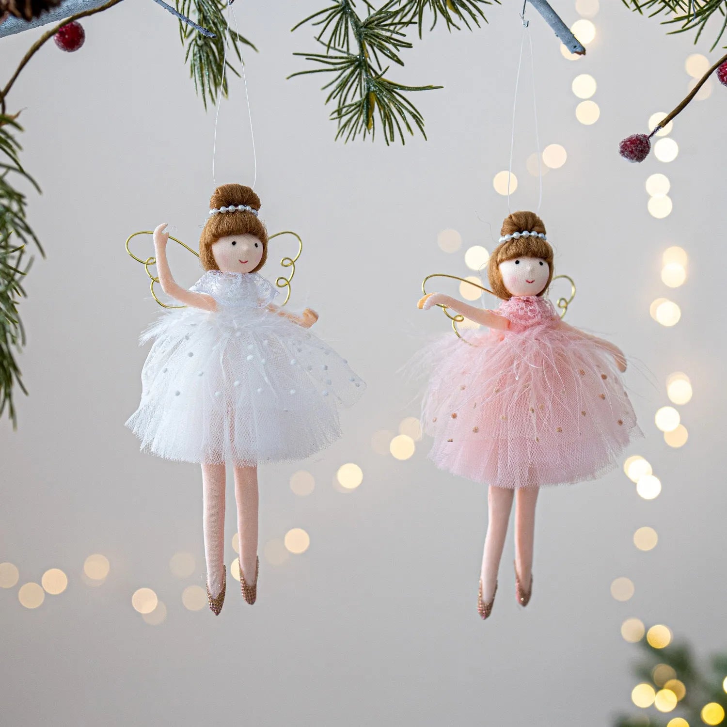 Pink cloth ballet girl angel doll plush pendant on a white background