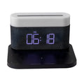 Modern glass wireless charging desktop clock with night light function in black minimalist design