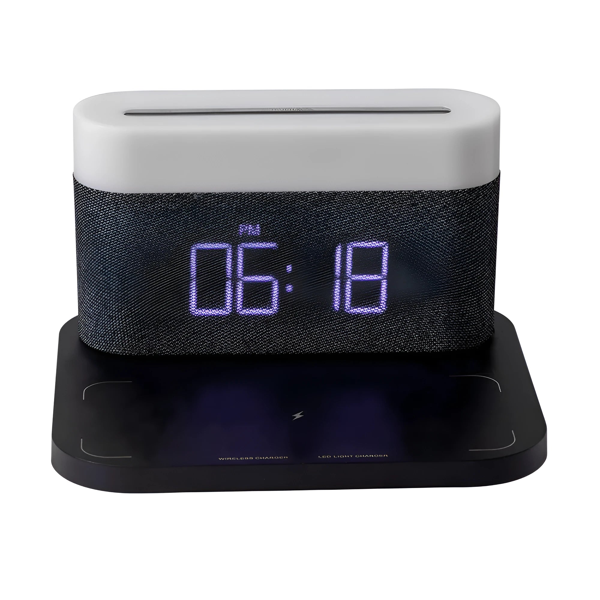 Modern glass wireless charging desktop clock with night light function in black minimalist design
