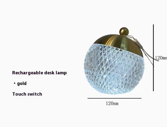 Portable dimmable LED desk lamp in chrome finish with touch control, 12cm diameter