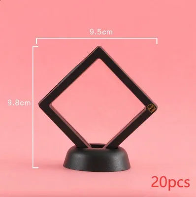 Transparent 3D floating display case holding a coin, with black and white size options