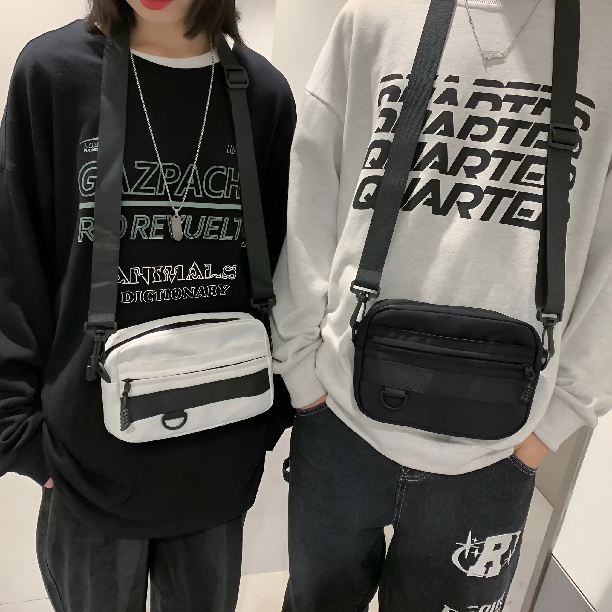 Men's nylon messenger crossbody bag street style with sewing thread detailing
