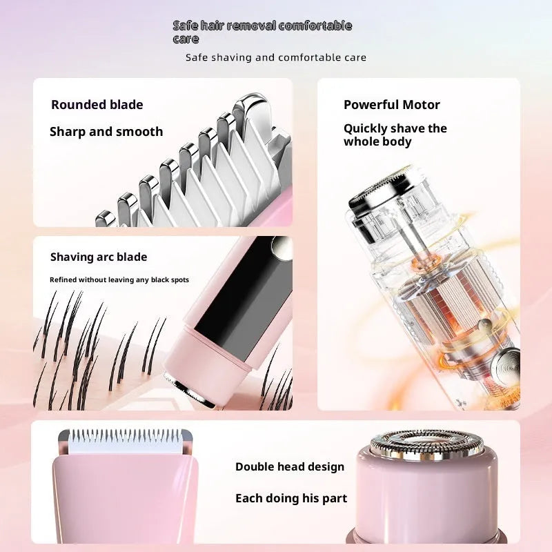 Women's double-head electric lady shaver for pubic hair, USB rechargeable, fully washable, ABS construction