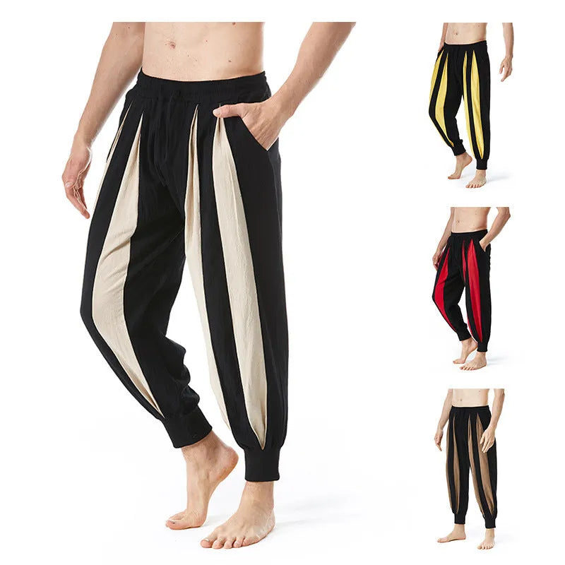Men's straight-fit casual trousers in polyester available in four colours: red, khaki, yellow, brown