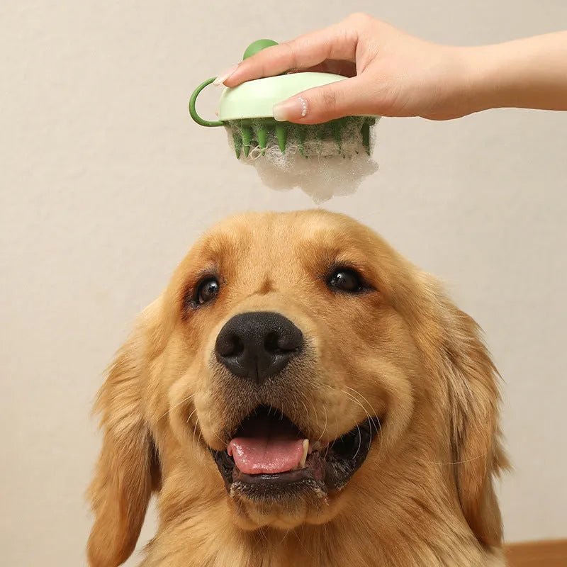 Soft silicone pet hair remover comb and massage brush for dogs and cats in four colour options