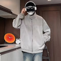 Men's black tie-dye PU leather bomber jacket with stand collar and side pockets