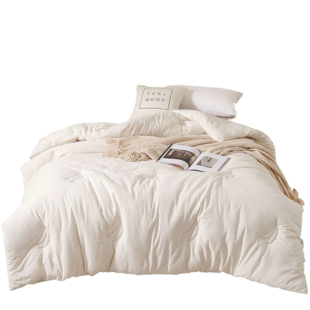 Soybean fibre pure cotton quilt in twill weave, shown in grey, pink jade or white colour options.