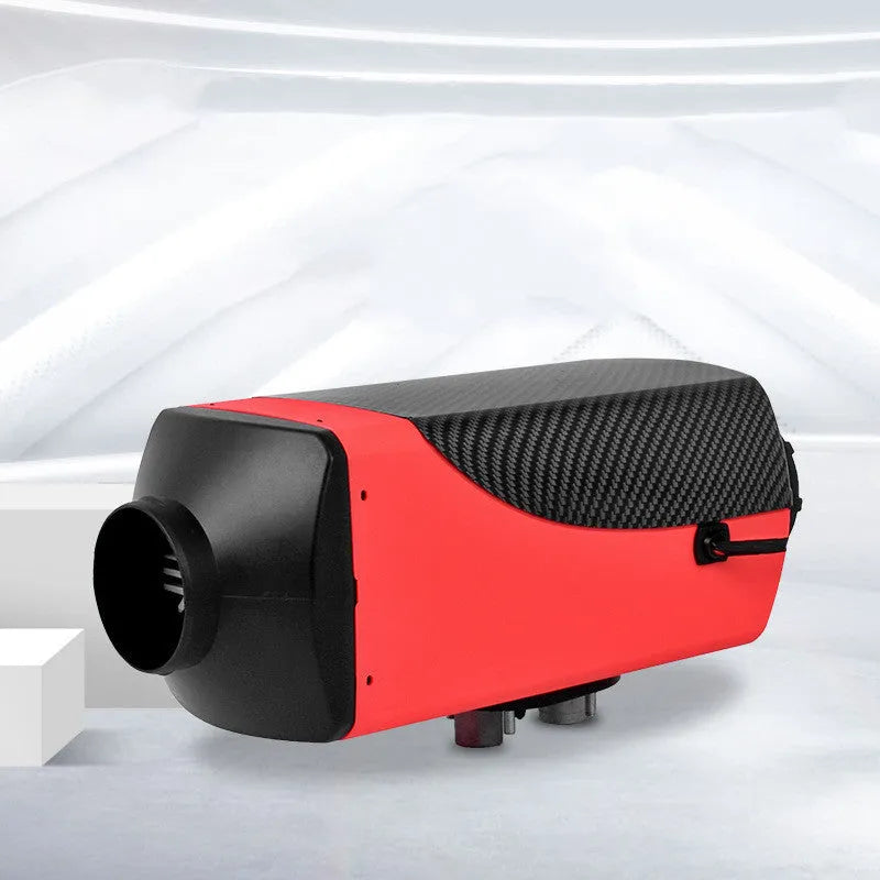 12V and 24V diesel air heater unit with fuel tank, pump, and installation components for vehicles.