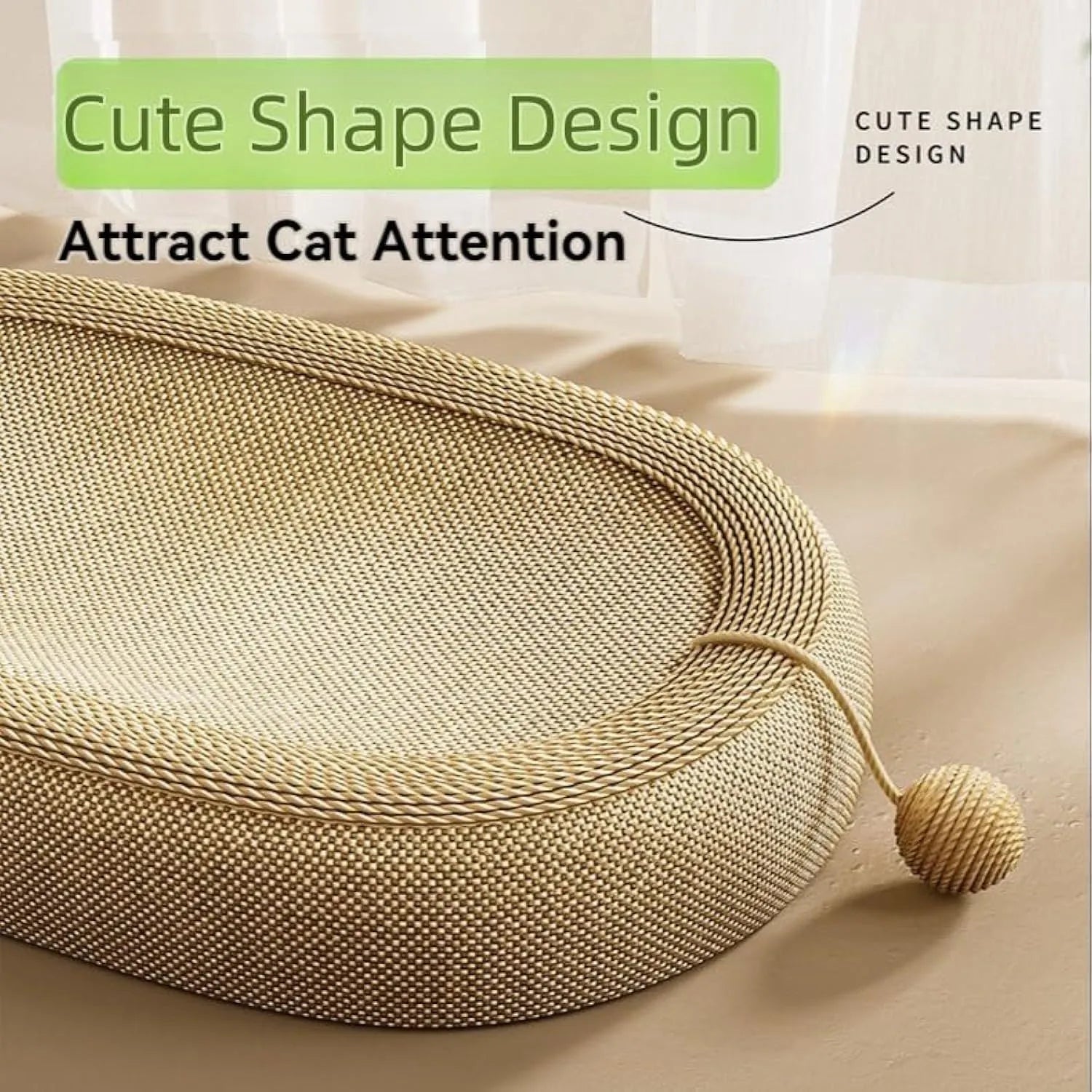 Large natural sisal fibre cat scratching board with a flat lounging bed on top.