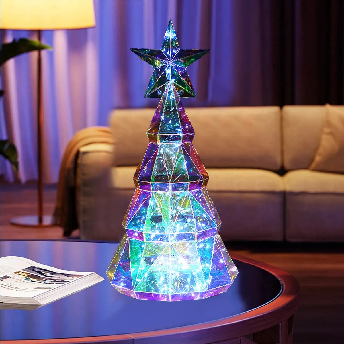 Colourful cartoon Christmas tree light decoration made of PET plastic.