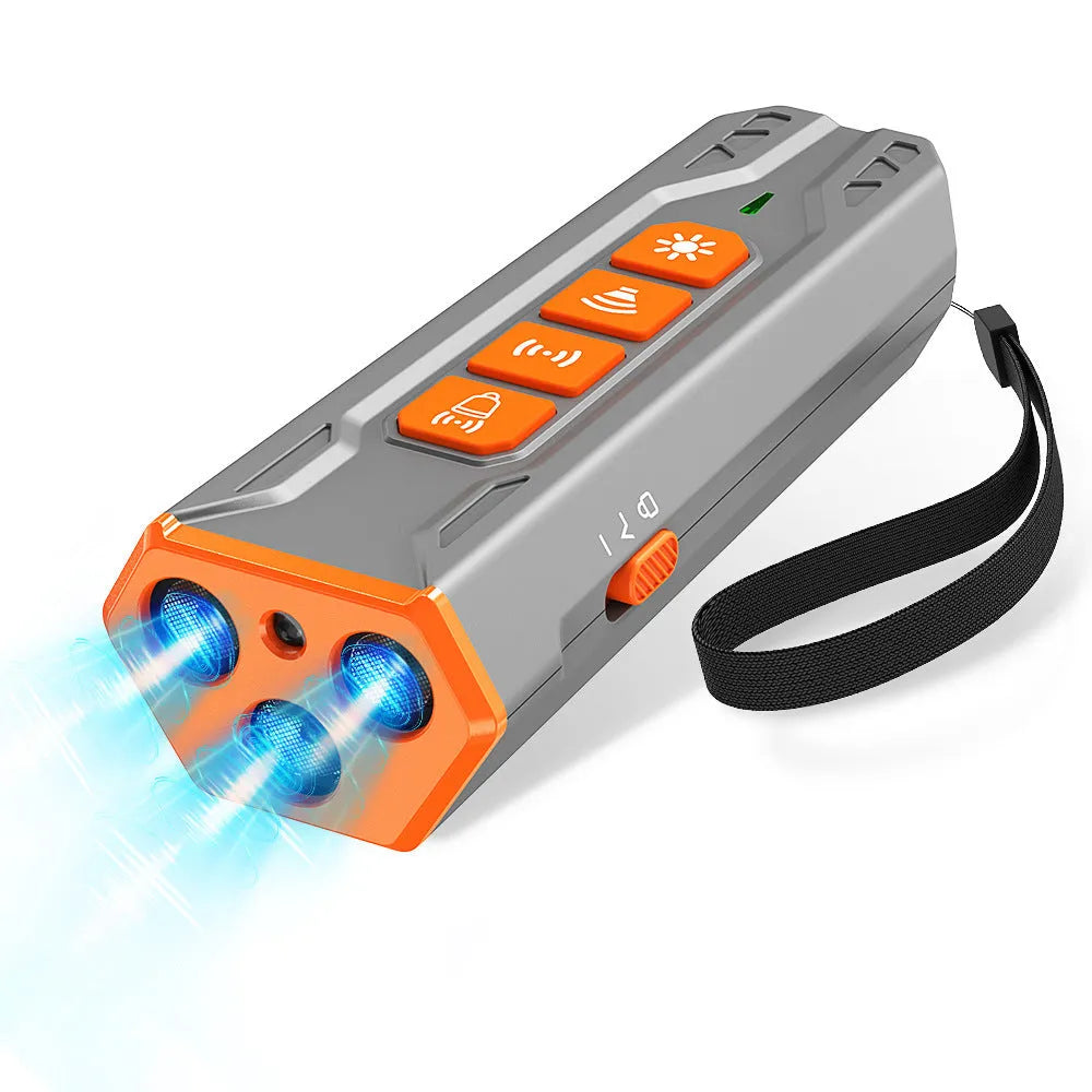 Three head ultrasonic dog trainer device with adjustable volume control